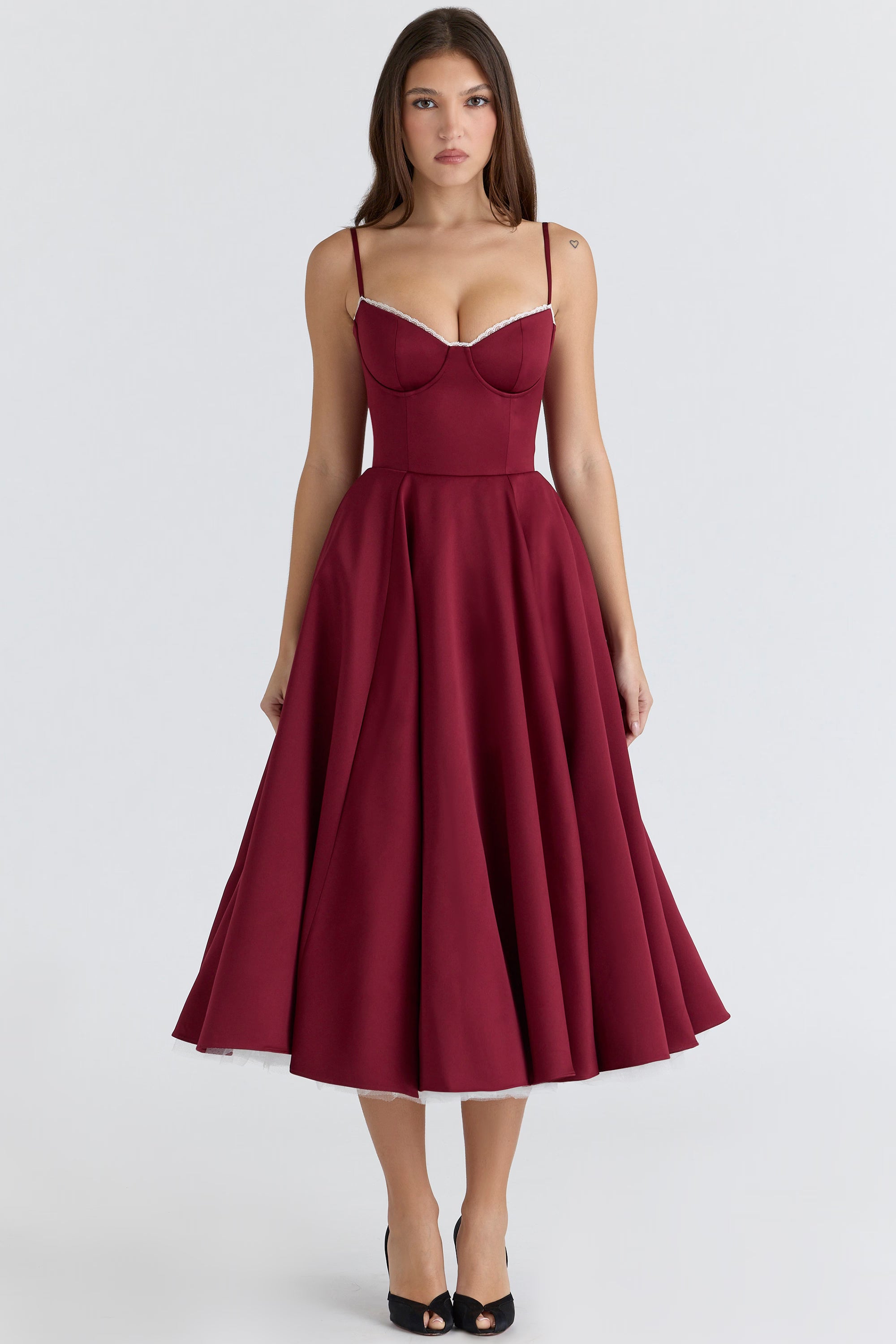 Women's Midi Evening Dress with Heart-Shaped Neckline
