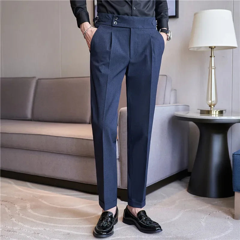 Men's Slim Fit Pleated Formal Pants | High Waisted