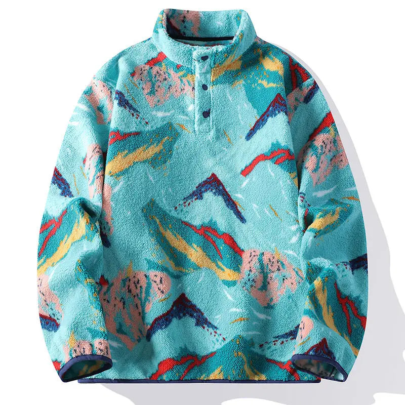 Men's Cozy Abstract Print Outdoor Jacket | Stand-Up Collar
