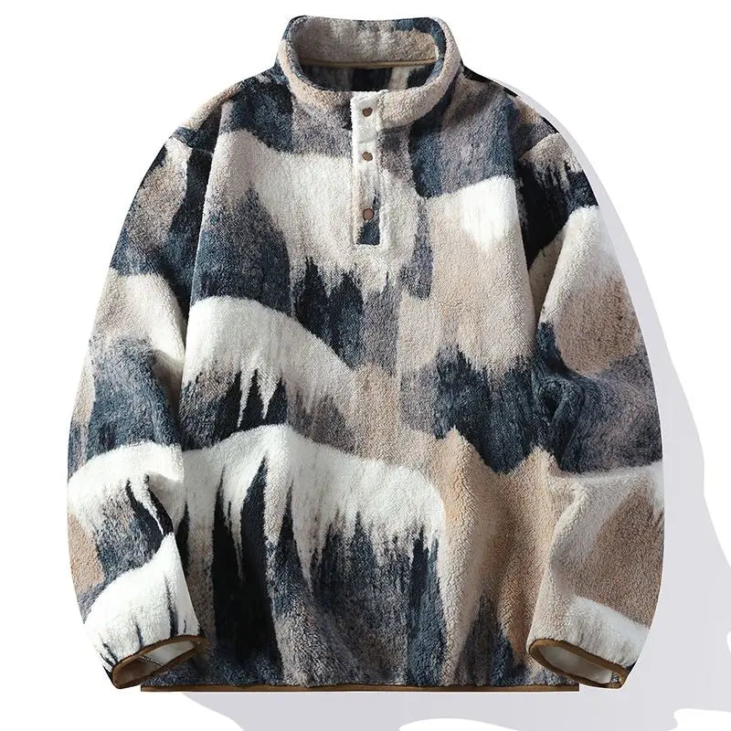 Men's Cozy Abstract Print Outdoor Jacket | Stand-Up Collar