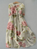 Women’s Vintage Floral Maxi Dress | with Waist Tie