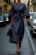 Elegant Women's Dress with Lantern Sleeves and Belt
