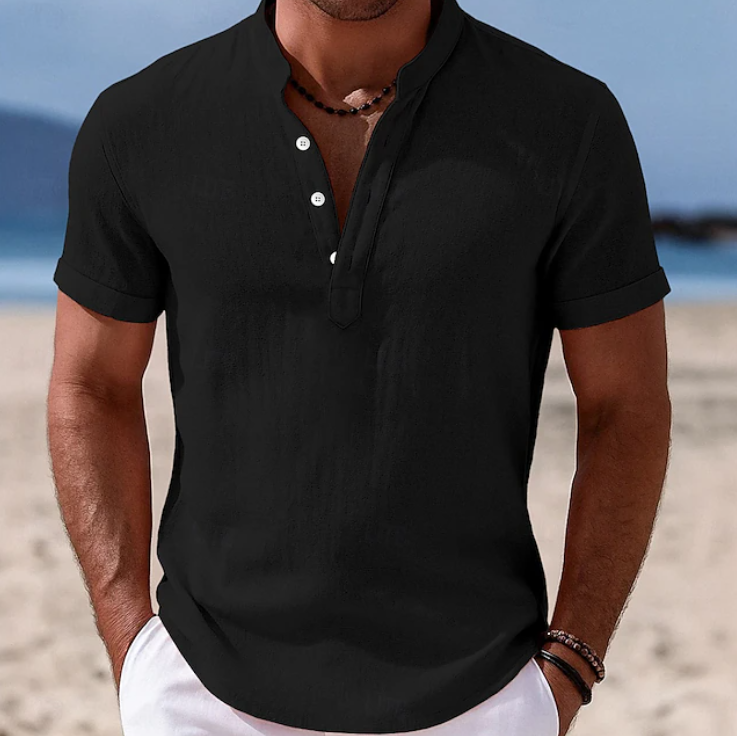 Men's Summer Beach Henley Shirt | Short Sleeve