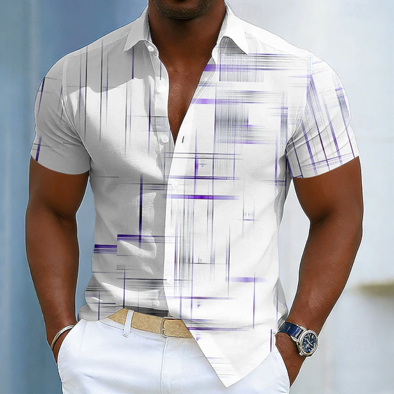 Men's Geometric Graphic Print Button Down Shirt | Short Sleeve