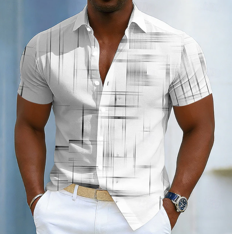 Men's Geometric Graphic Print Button Down Shirt | Short Sleeve