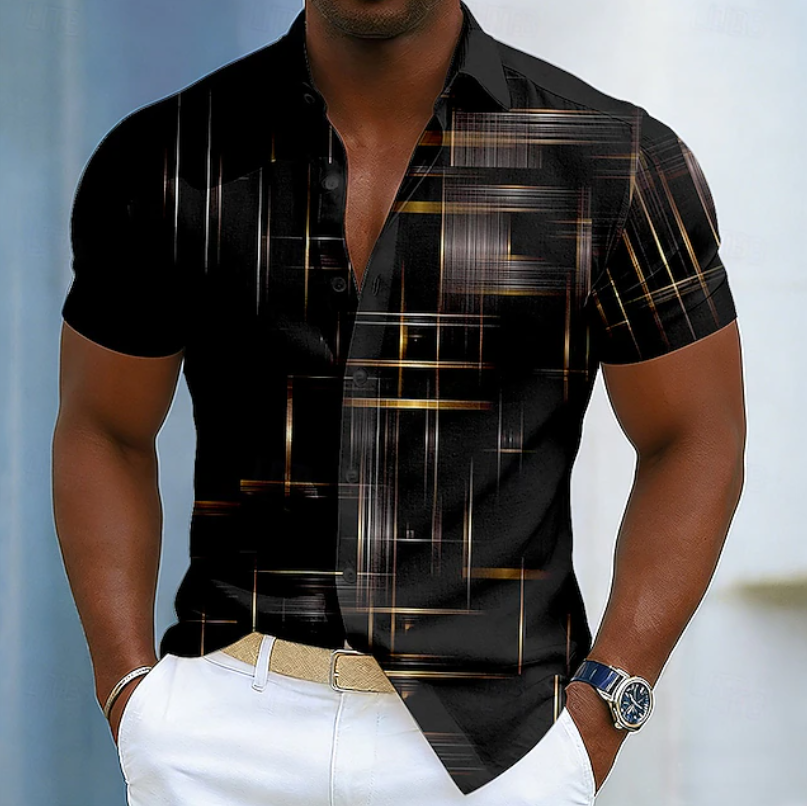 Men's Geometric Graphic Print Button Down Shirt | Short Sleeve
