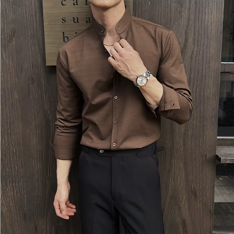 Men's Mandarin Collar Dress Shirt | Long Sleeve