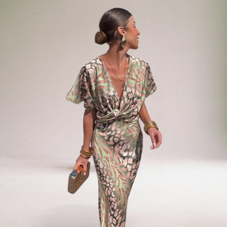 Women's Boho V-Neck Maxi Dress | Knot-Front