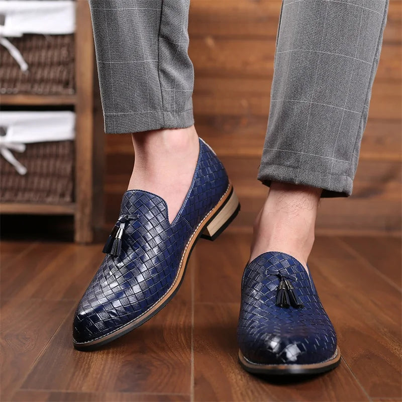 Men’s Formal Checkered Woven Tassel Loafers | Slip-On
