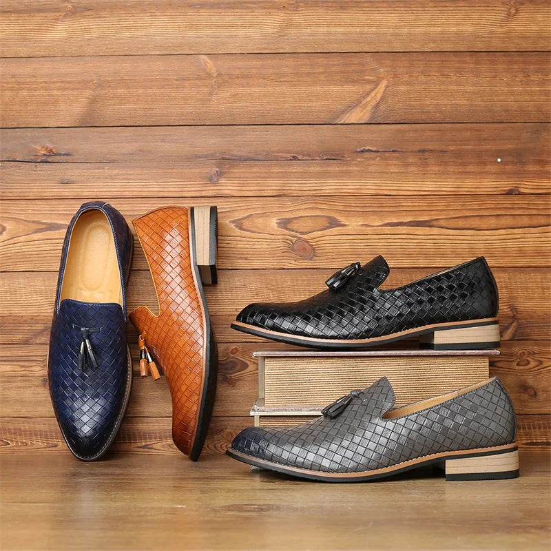 Men’s Formal Checkered Woven Tassel Loafers | Slip-On