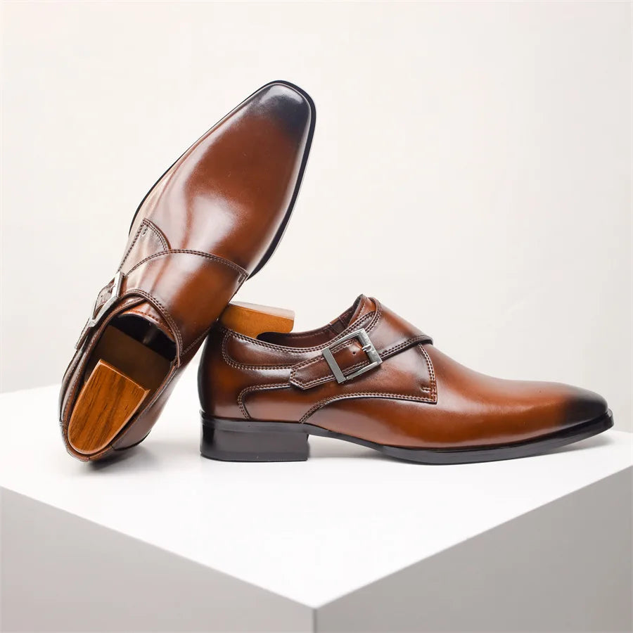 Men's Single Monk Strap Dress Shoes | with Silver Buckle