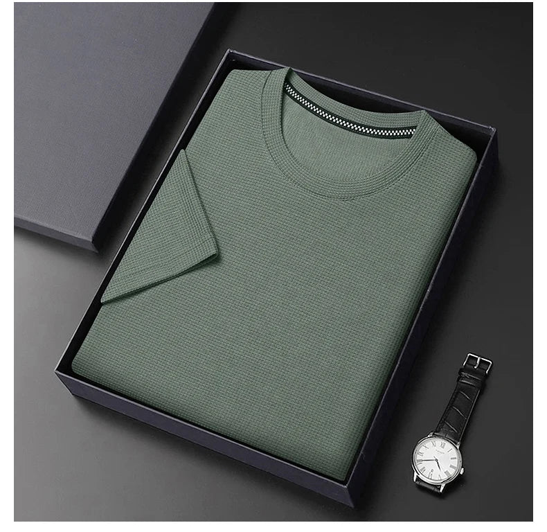 Men's Waffle Knit Casual Crew Neck T-Shirt | Short Sleeve