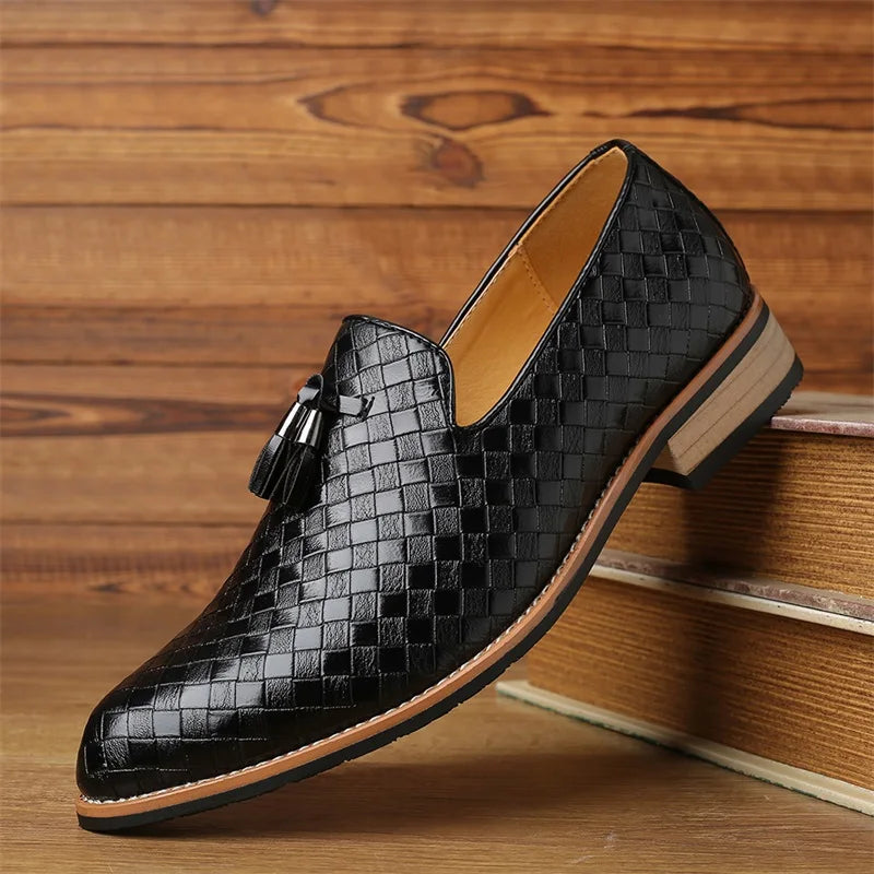 Men’s Formal Checkered Woven Tassel Loafers | Slip-On