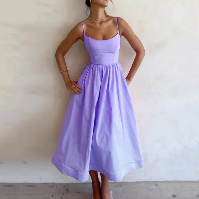 Women's Midi A-Line Spaghetti Strap Dress