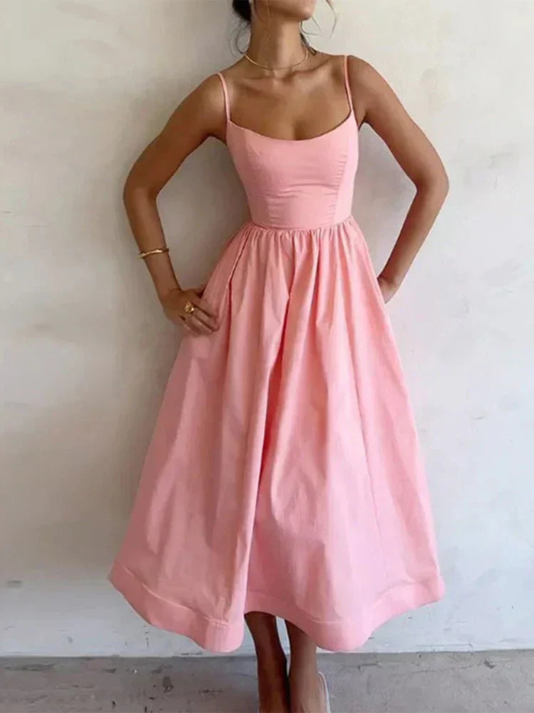 Women's Midi A-Line Spaghetti Strap Dress