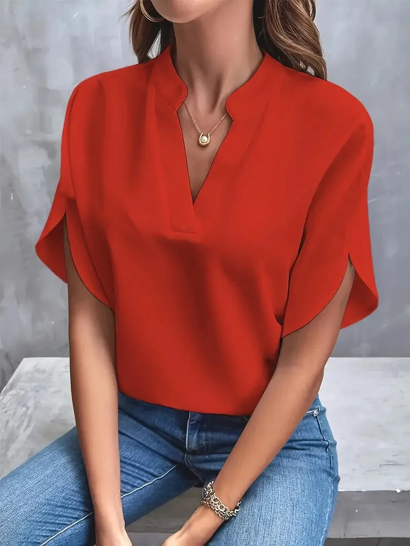 Casual Women's V-Neck Short Sleeve Blouse