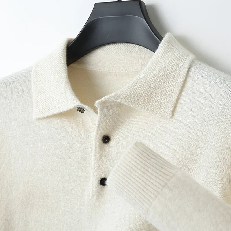 Men's Casual Knitted Polo Sweater | Long Sleeve