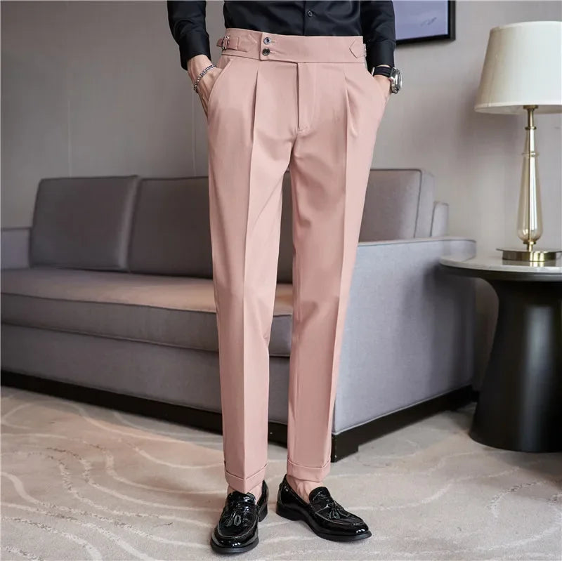 Men's Slim Fit Pleated Formal Pants | High Waisted