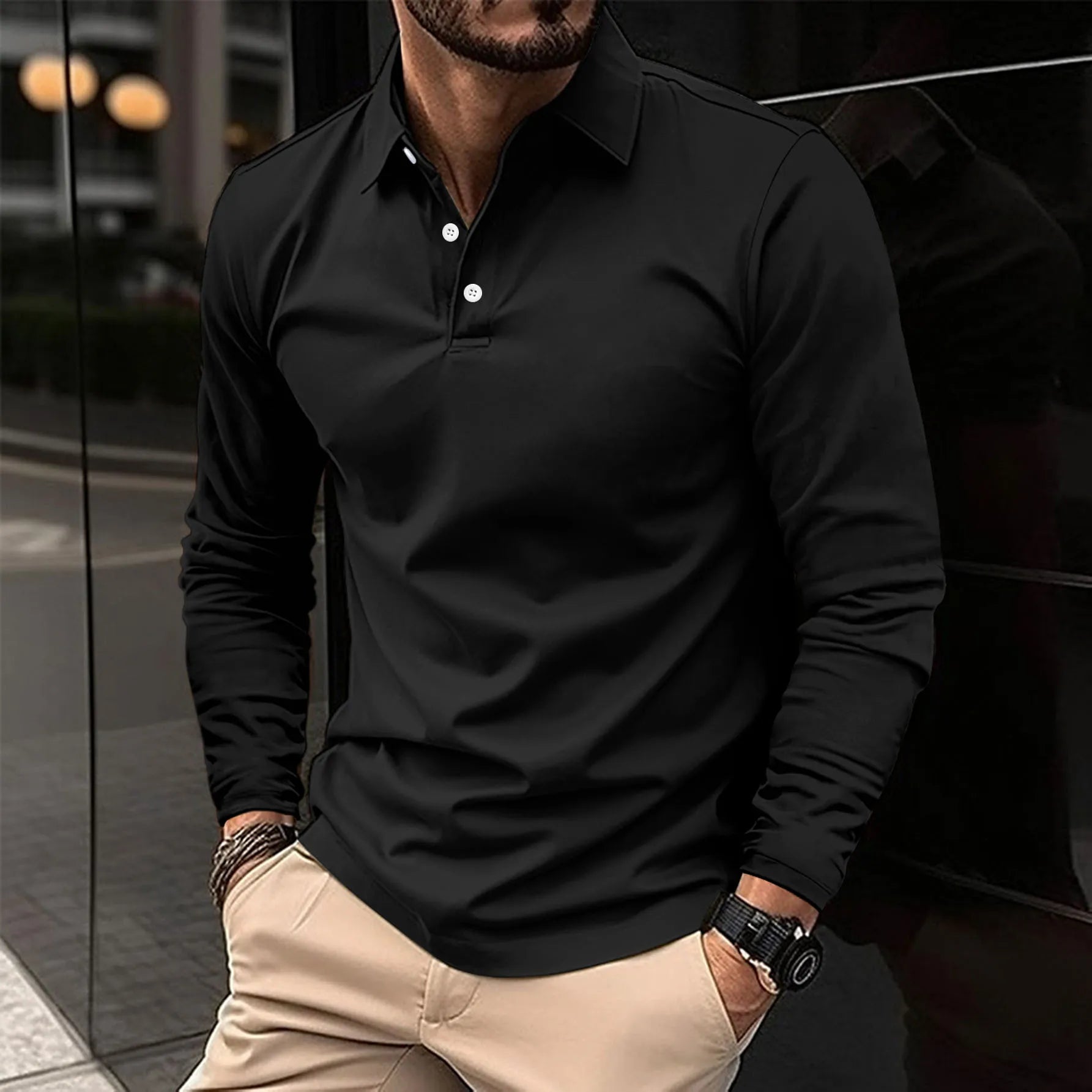Men's Long Sleeve Polo Shirt | Versatile for Casual and Business Attire