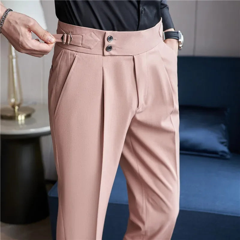 Men's Slim Fit Pleated Formal Pants | High Waisted