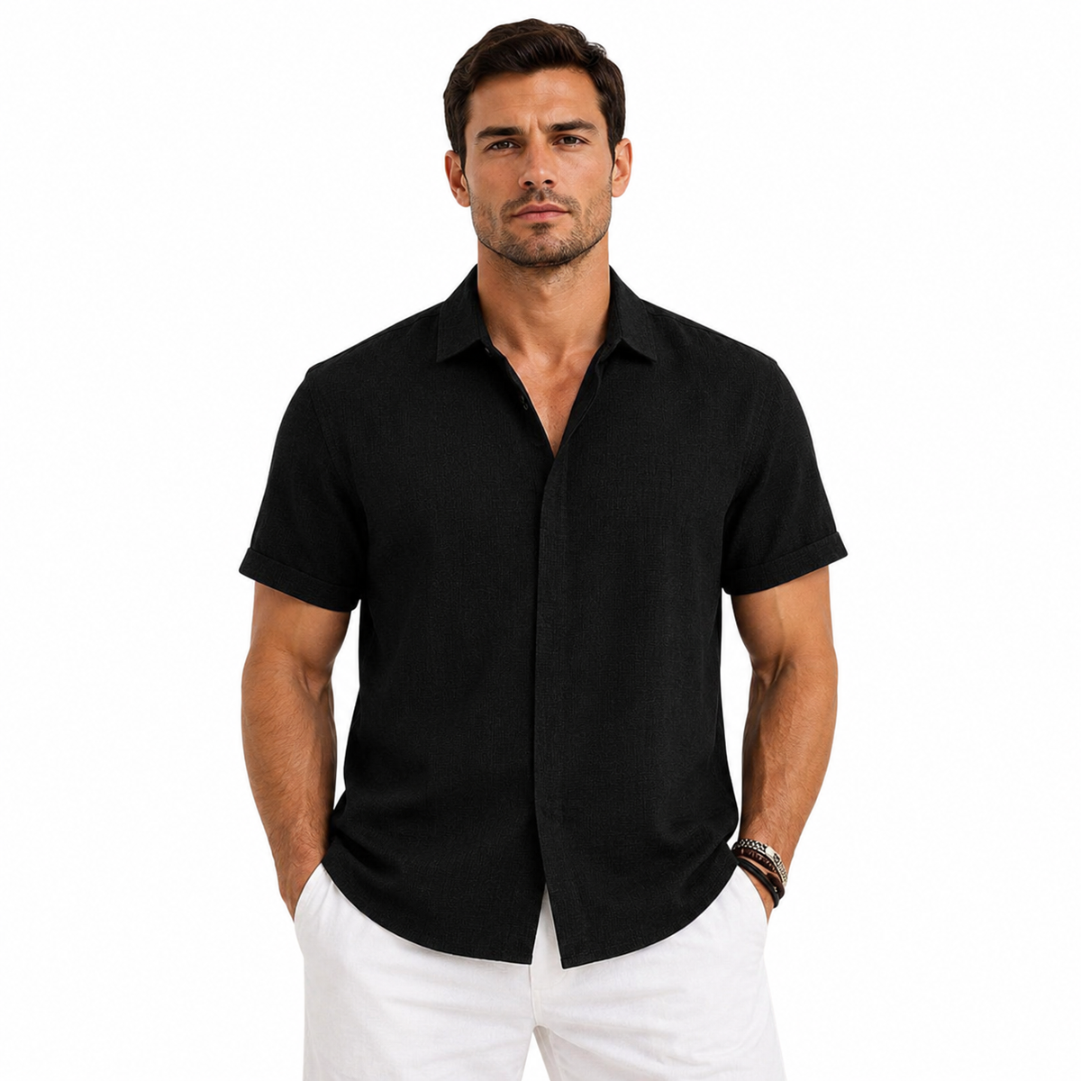 Short Sleeve Linen Shirt for Men