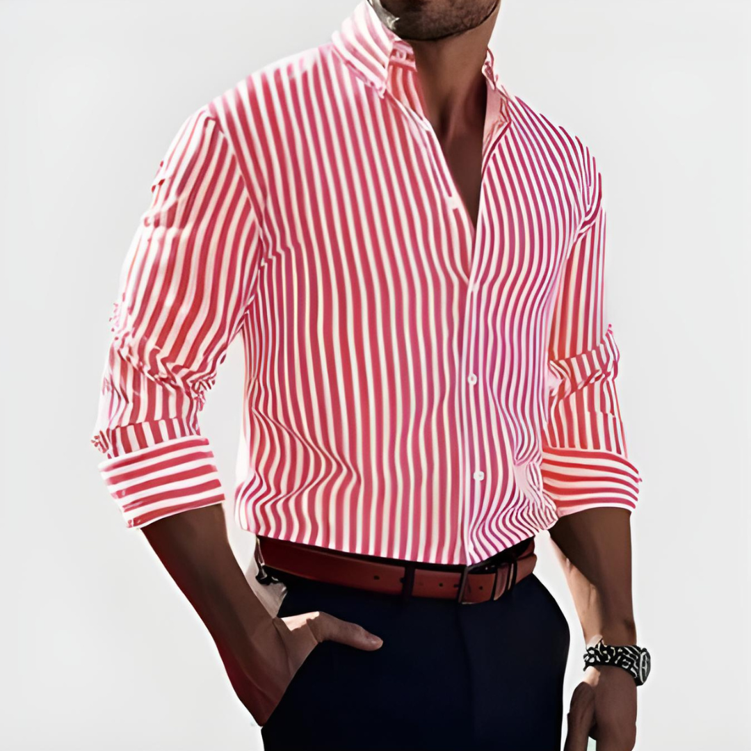 Men's Casual Long Sleeve Striped Shirt