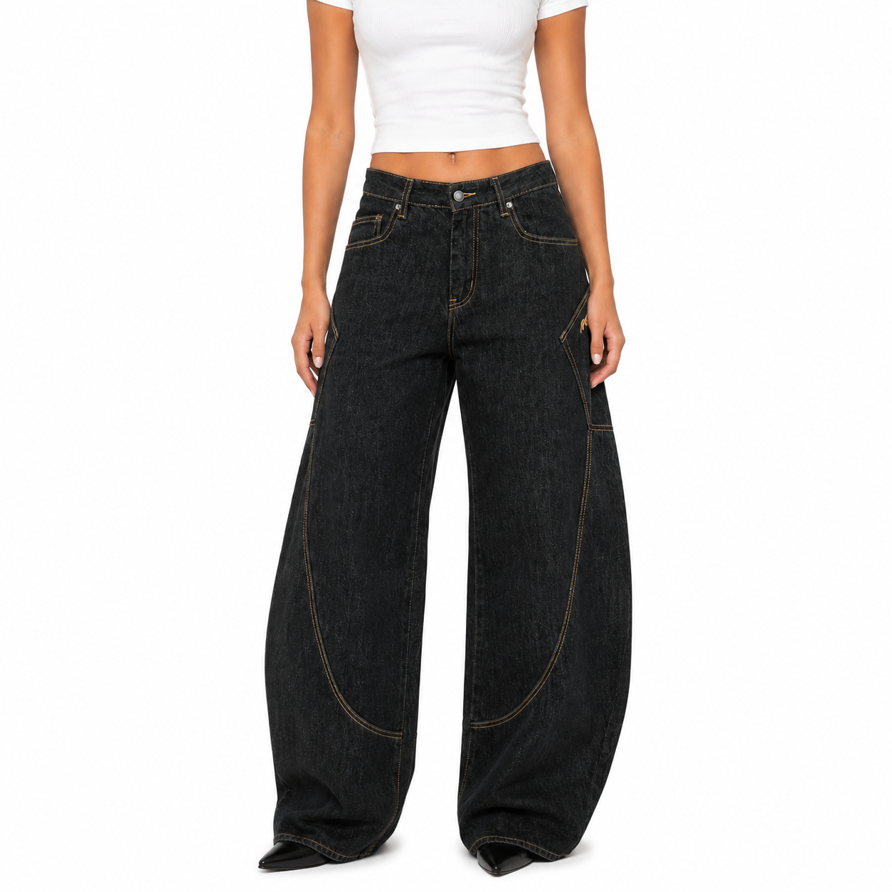 Solid Color Vintage Washed Wide Leg Barrel Jeans