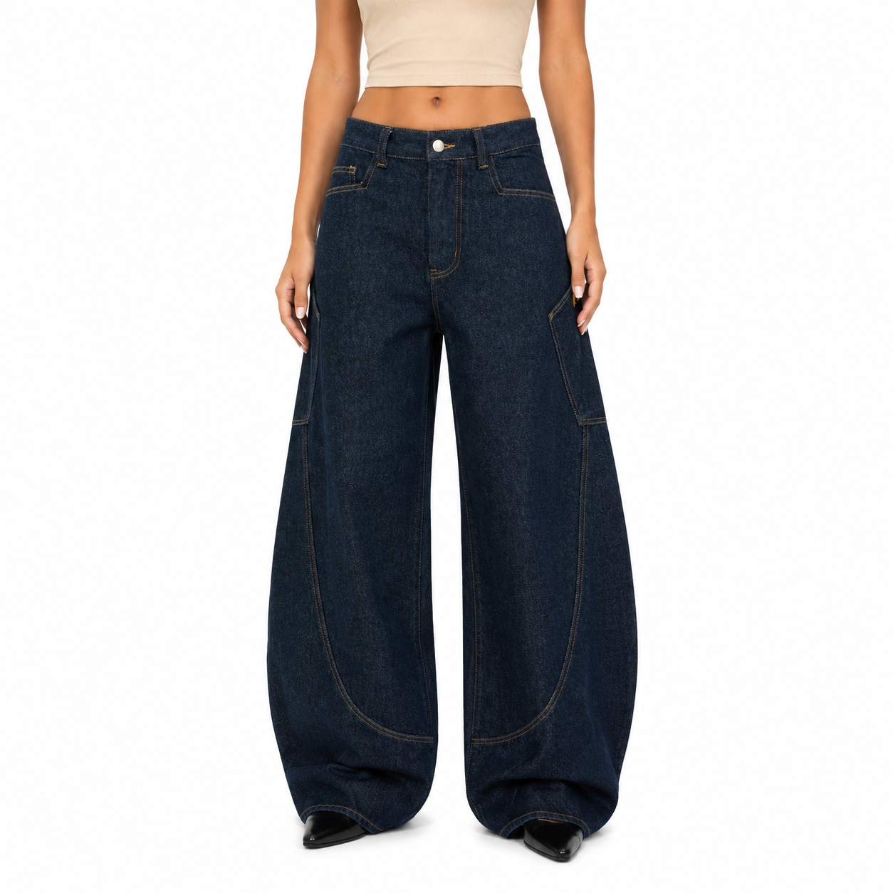Solid Color Vintage Washed Wide Leg Barrel Jeans