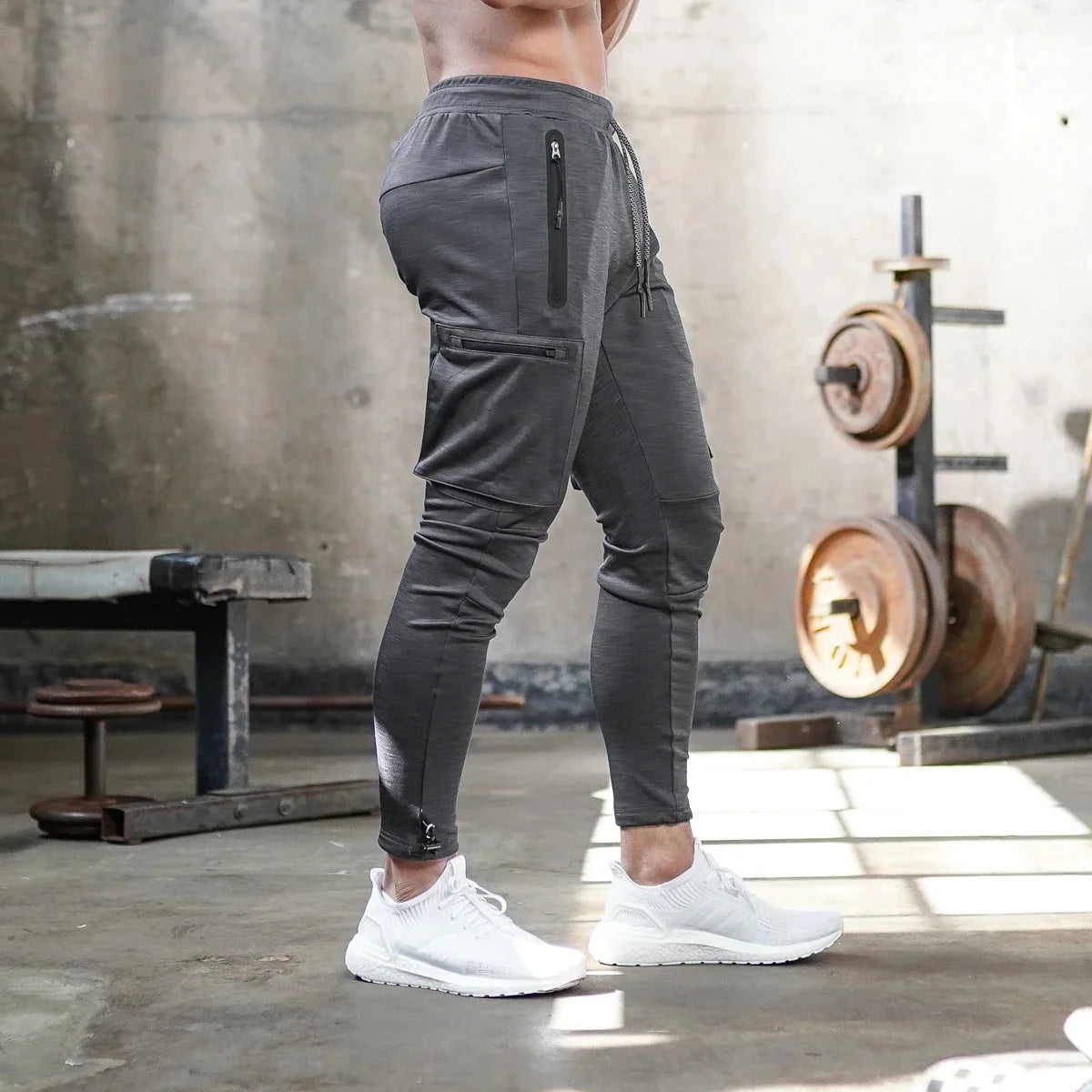 Men's Slim Fit Athletic Jogging Pants with Zipper Pockets