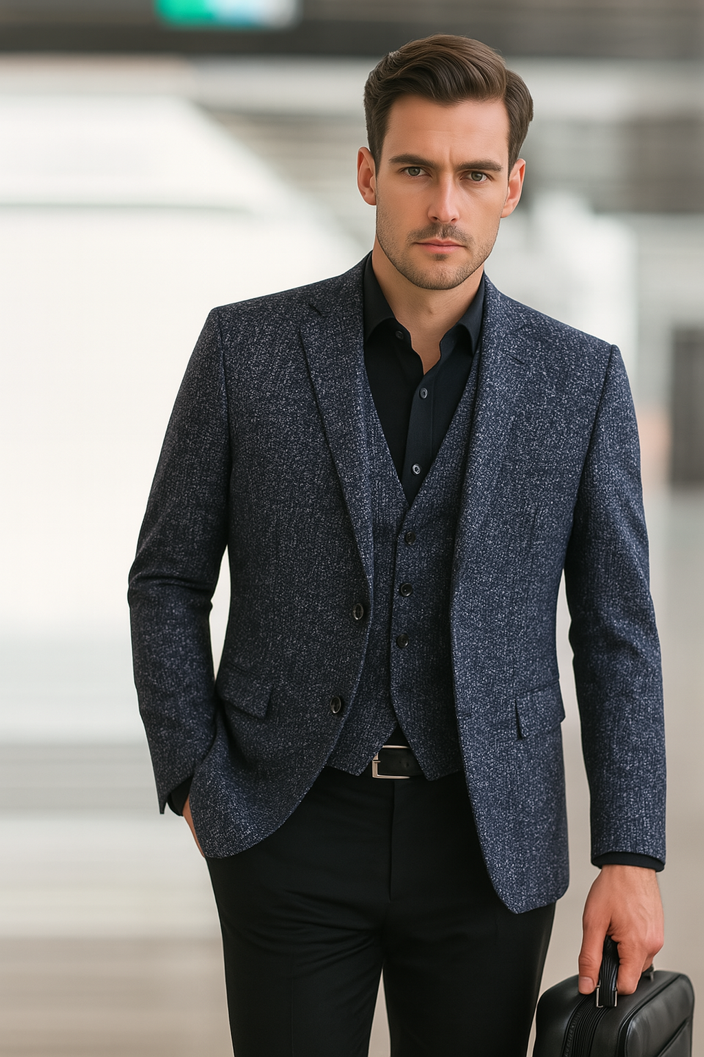 Men's Long Sleeve Formal Blazer with Notched Lapel
