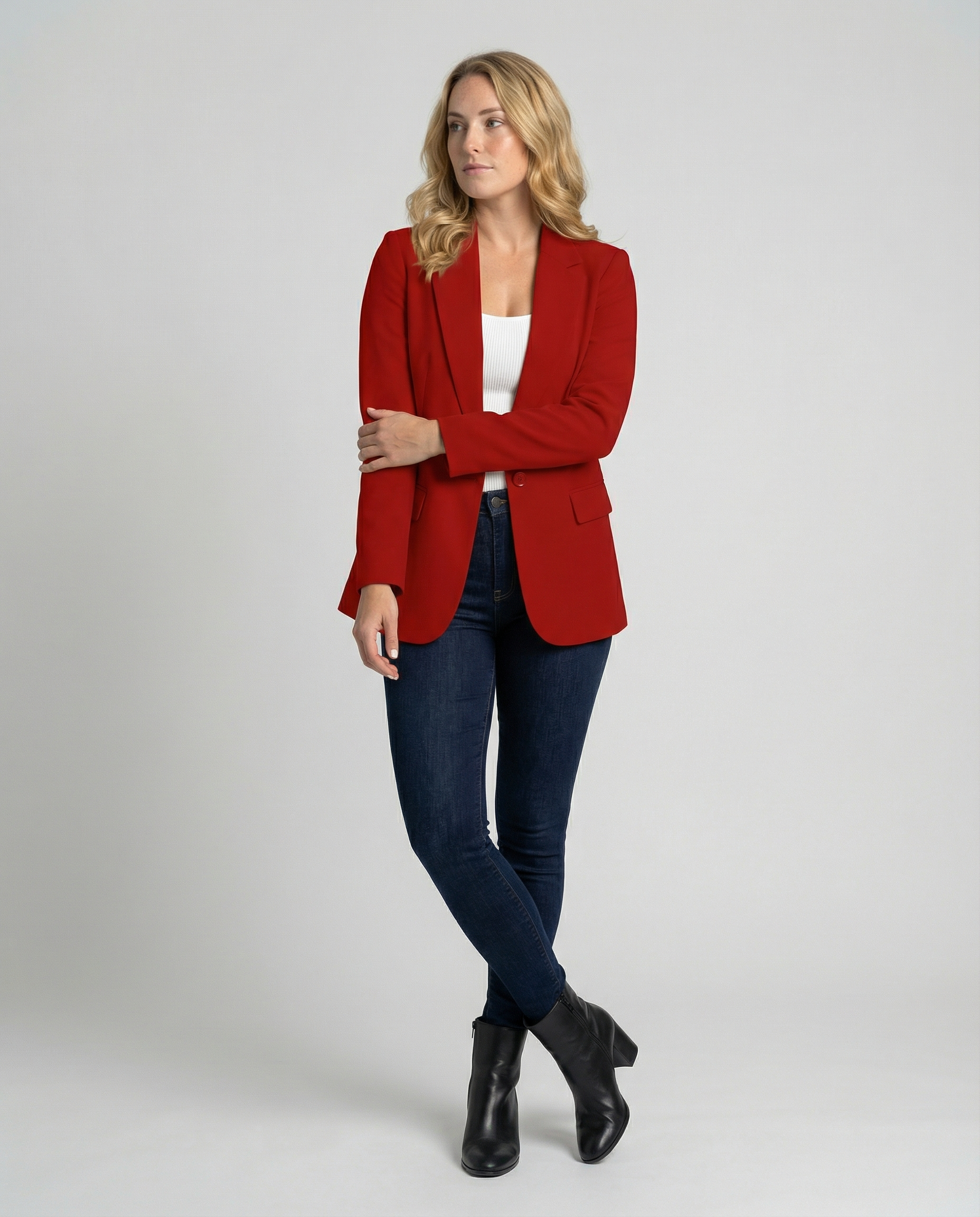 Womens' Blazer Jacket with Notched Collar for Office Wear
