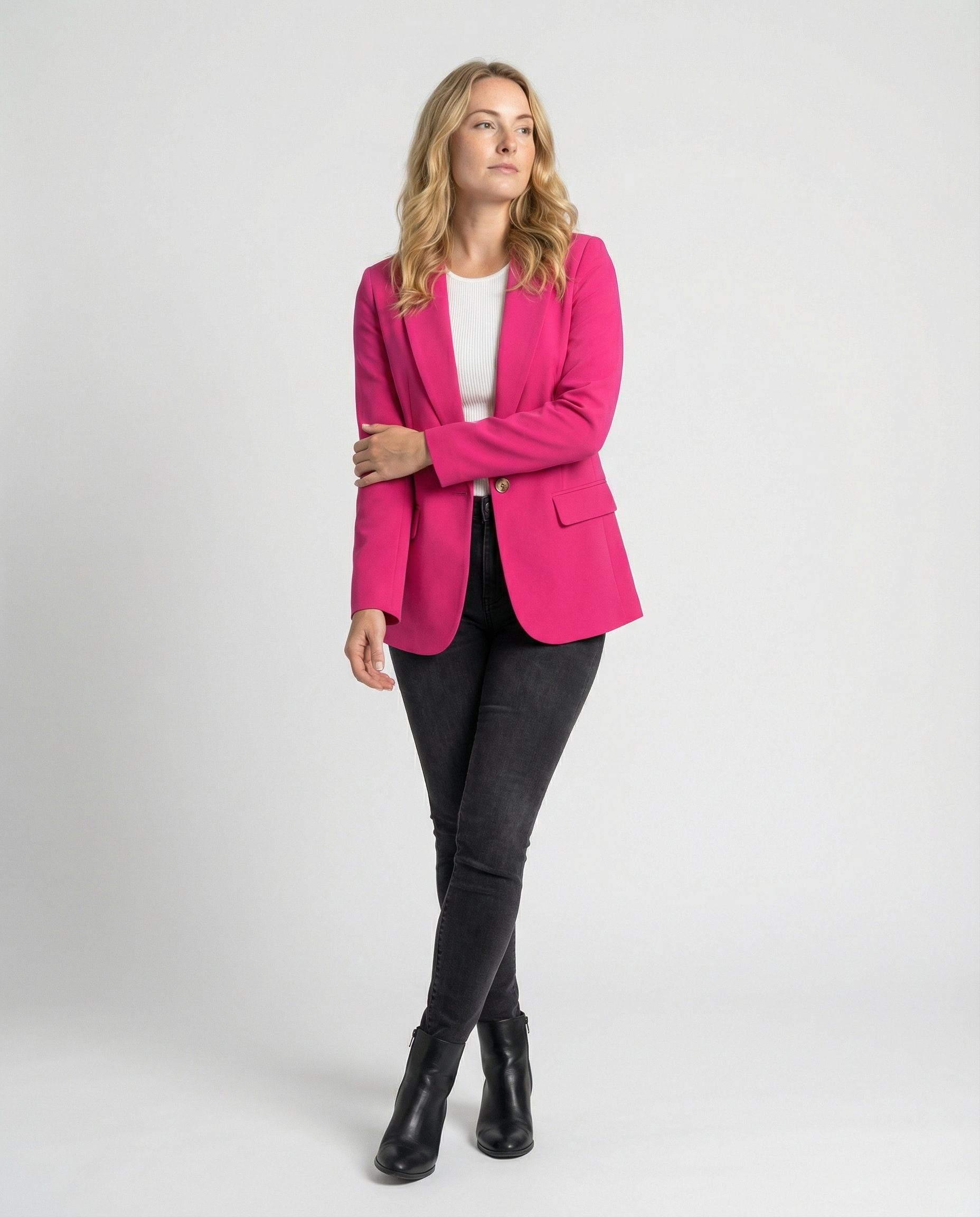 Womens' Blazer Jacket with Notched Collar for Office Wear