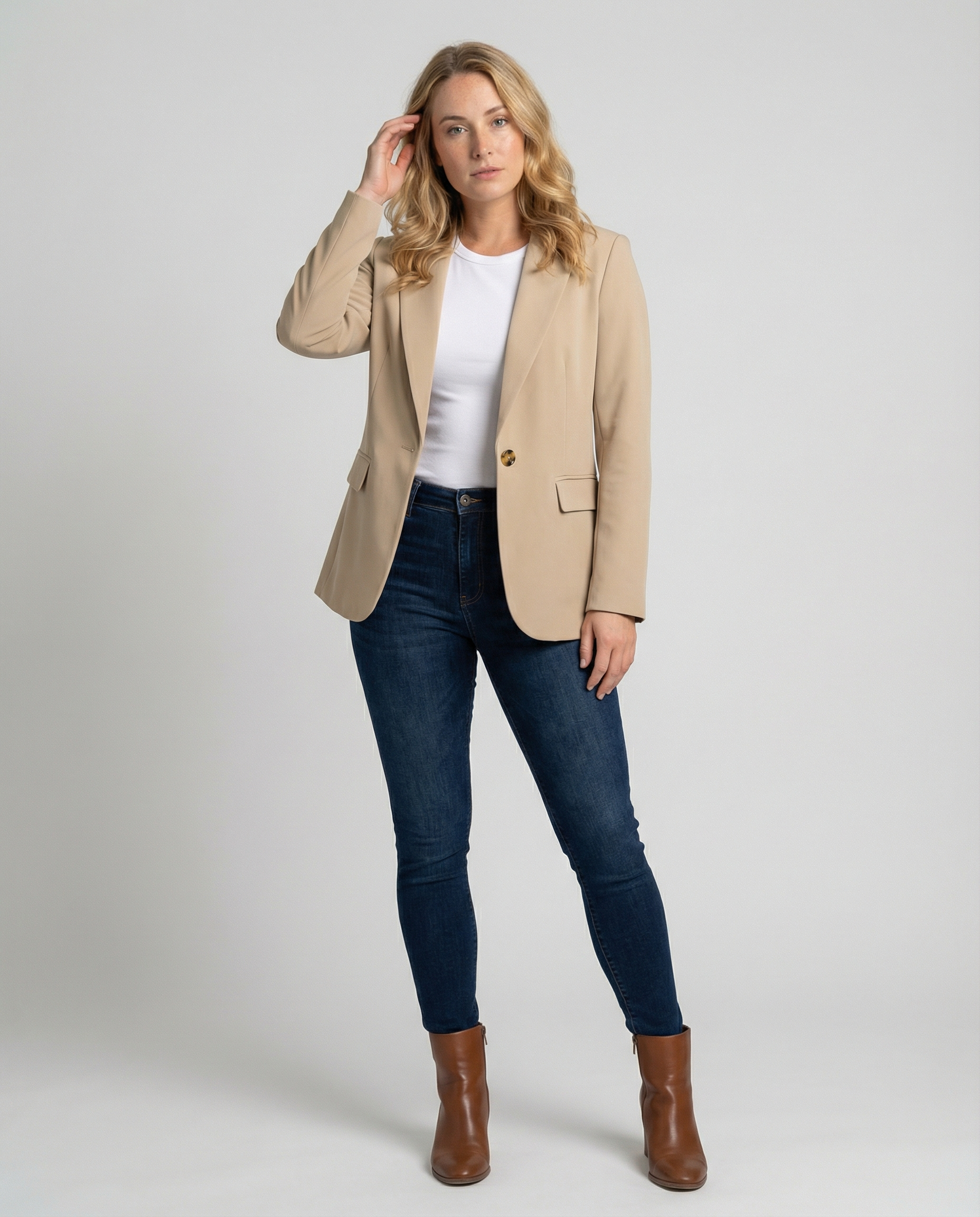 Womens' Blazer Jacket with Notched Collar for Office Wear