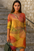 Women's V-Neck Midi Dress with Leaf Pattern for Summer