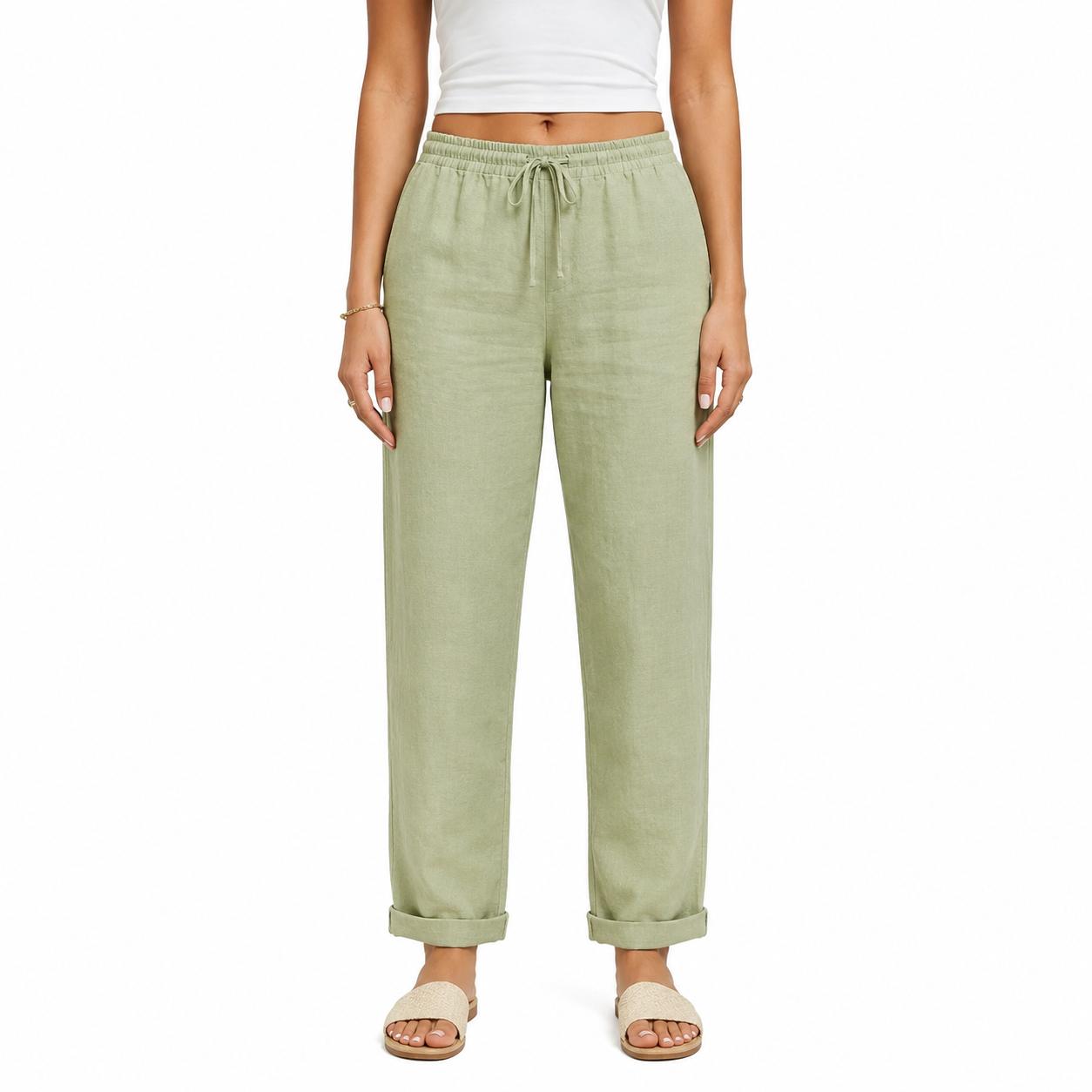 Straight Leg Women's Summer Pants with Pockets