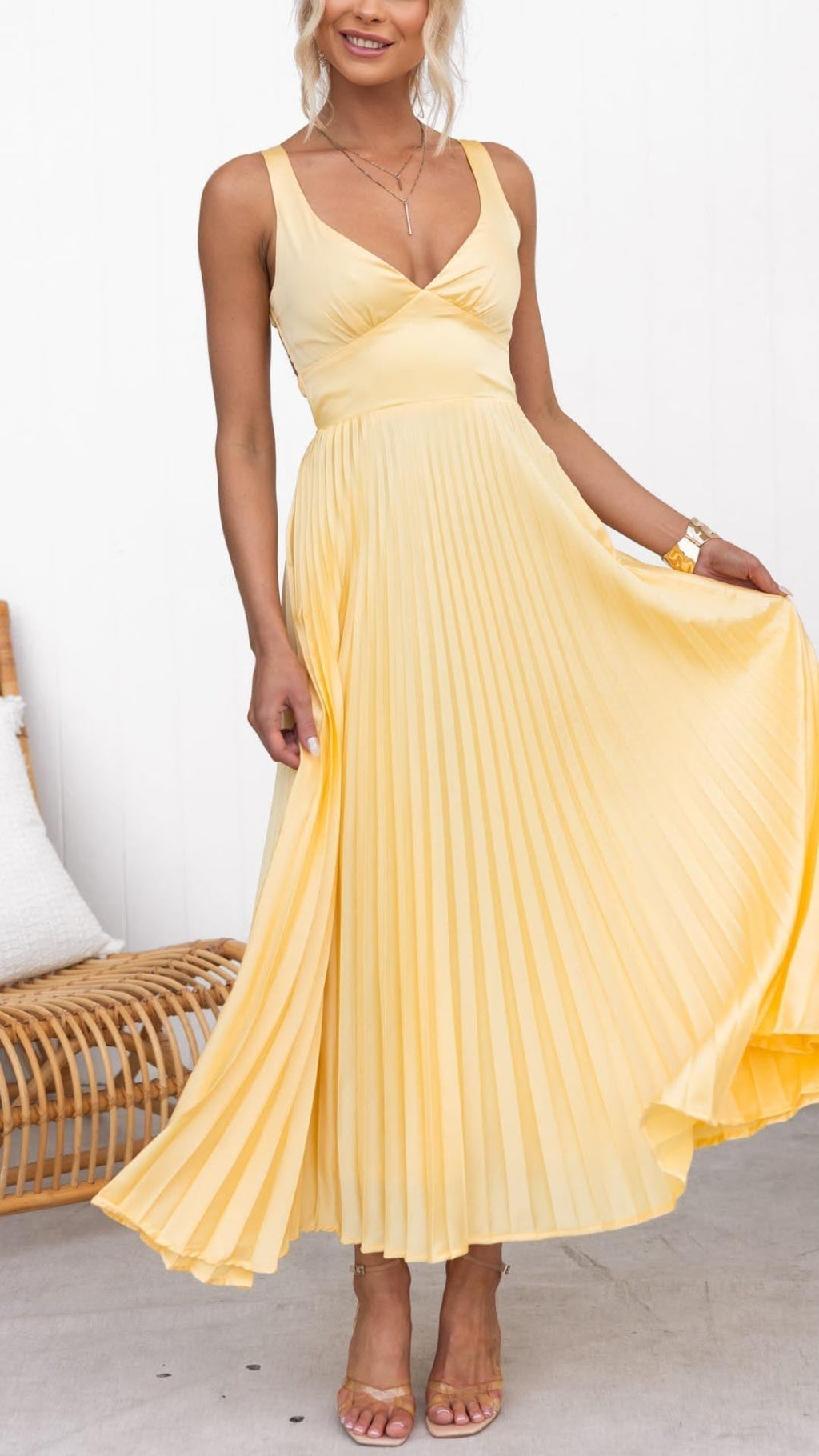 Maxi Sleeveless Pleated Evening Dress for Women