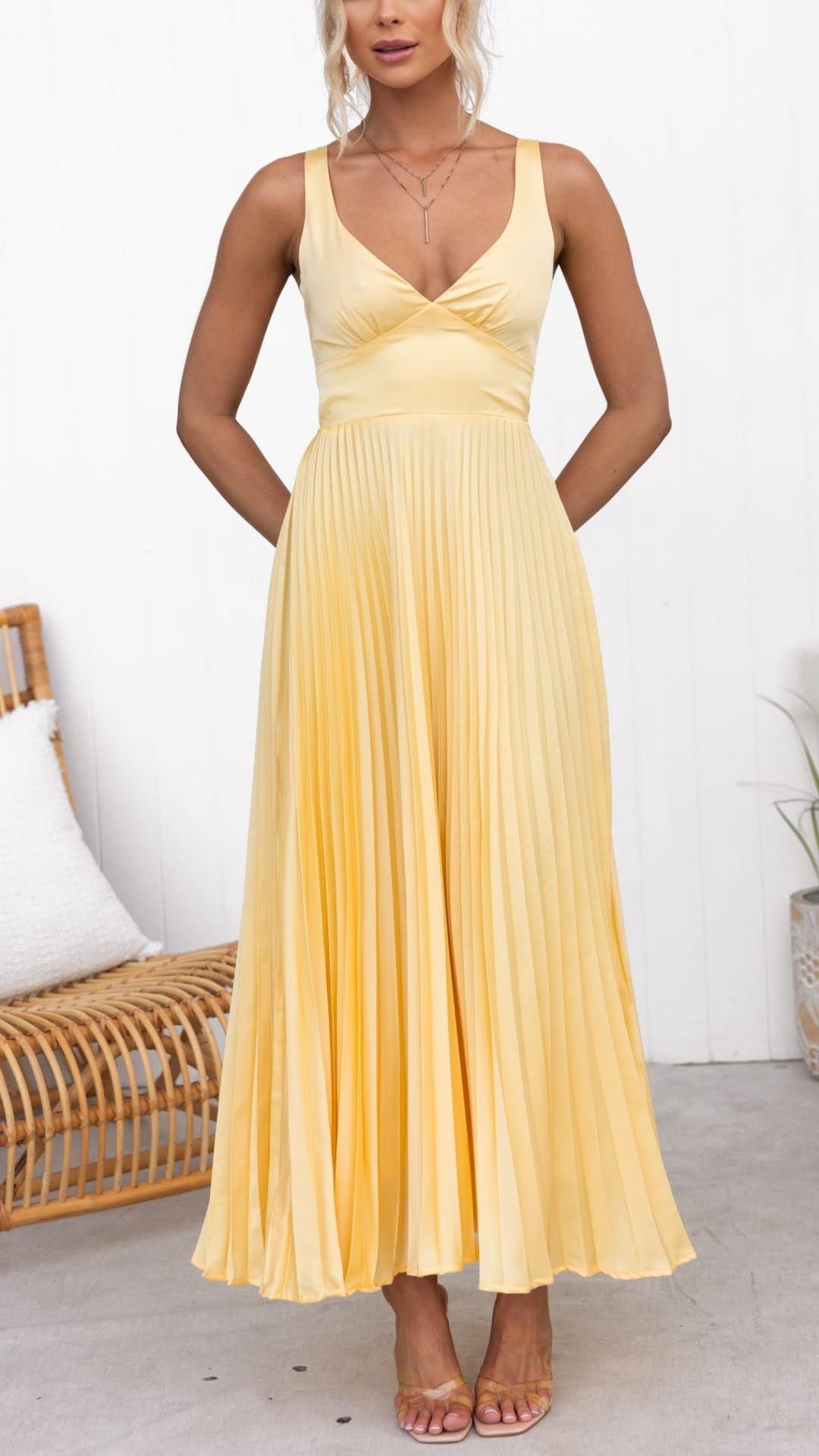 Maxi Sleeveless Pleated Evening Dress for Women