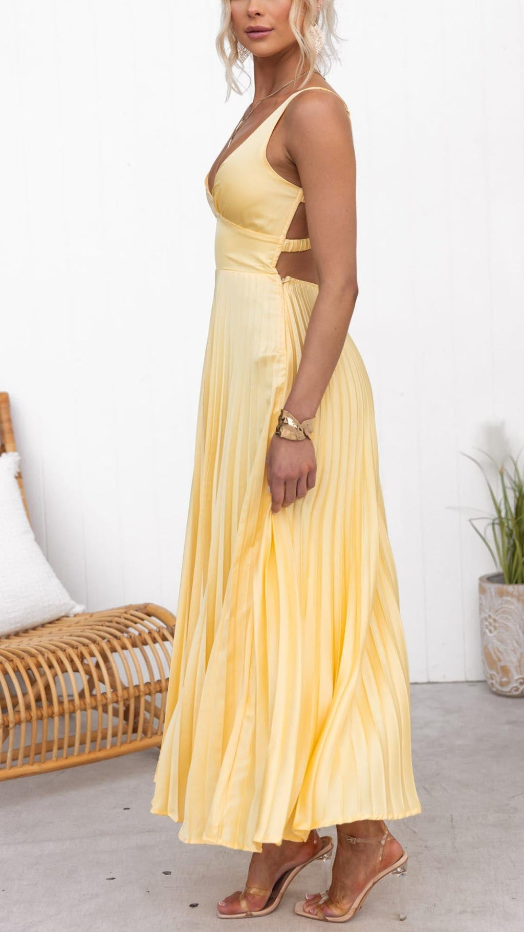 Maxi Sleeveless Pleated Evening Dress for Women