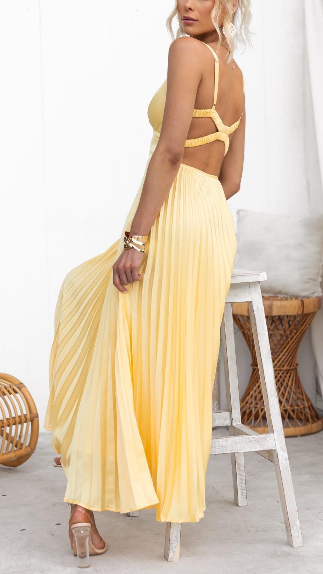 Maxi Sleeveless Pleated Evening Dress for Women
