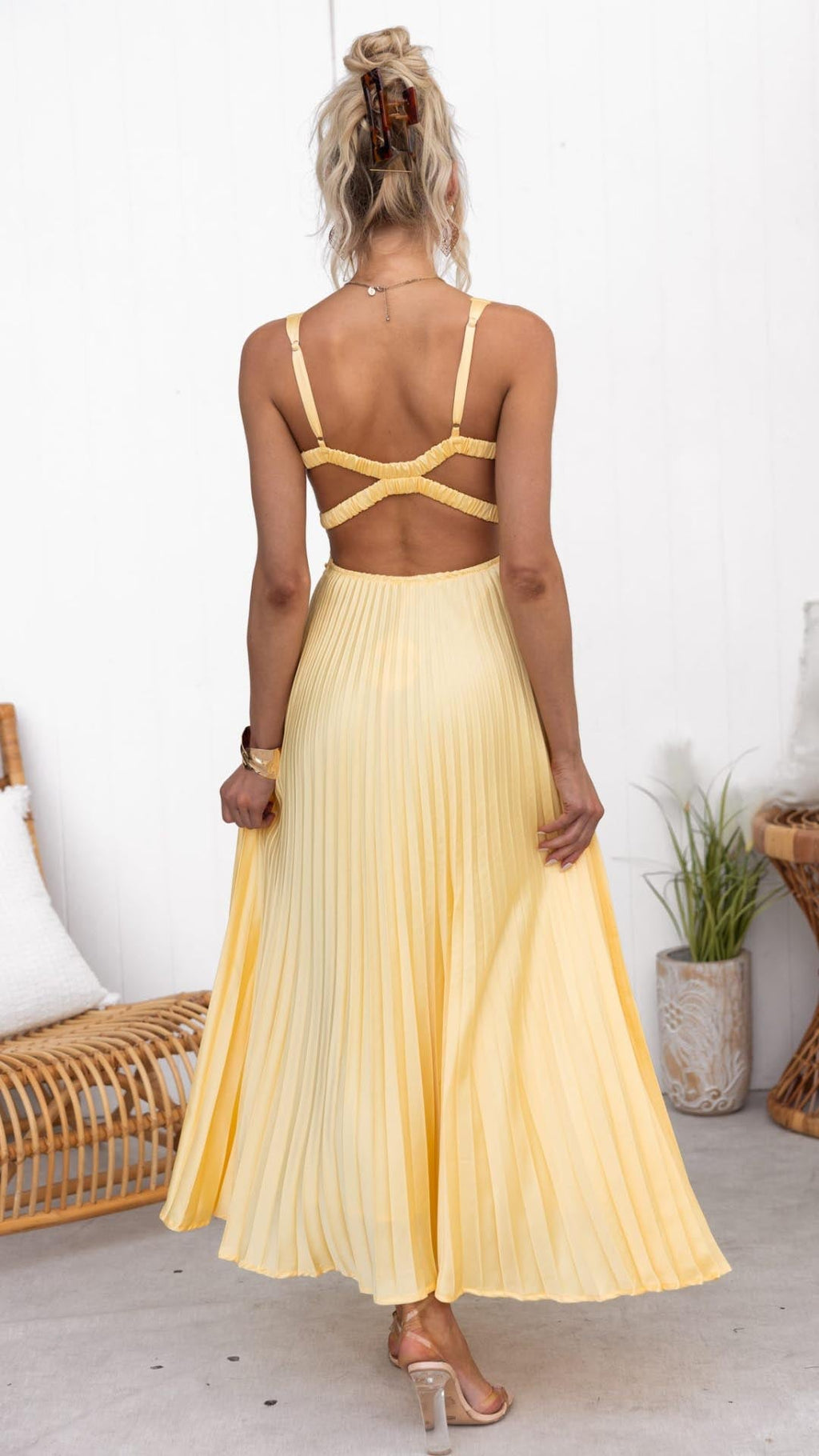 Maxi Sleeveless Pleated Evening Dress for Women