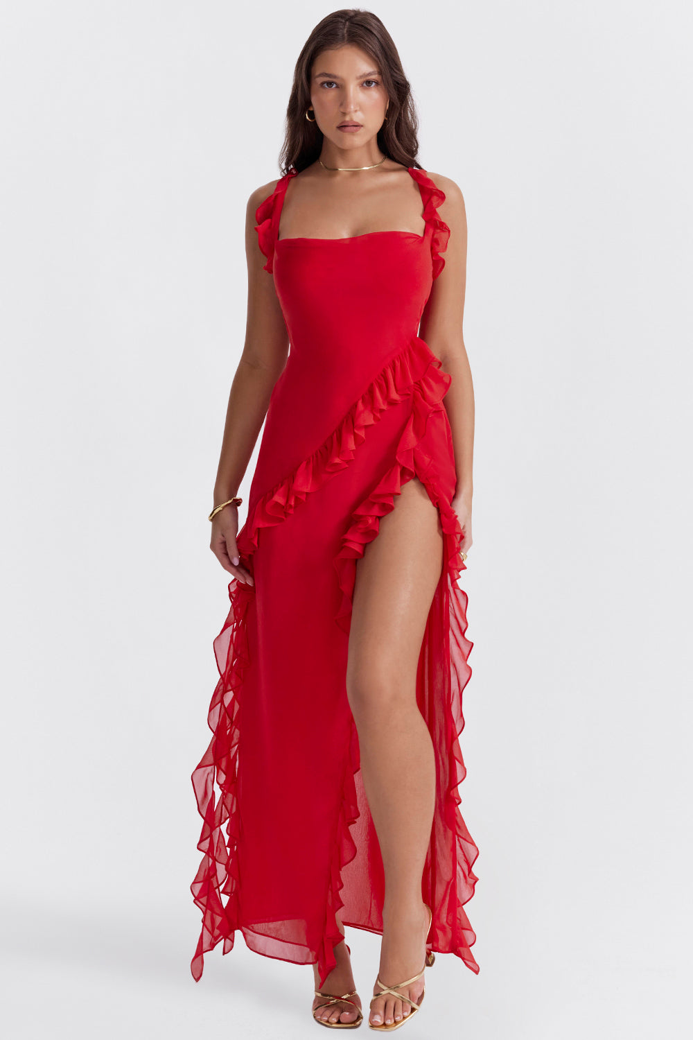 Ruffle Maxi Dress with Side Slit for Women - Tiziana