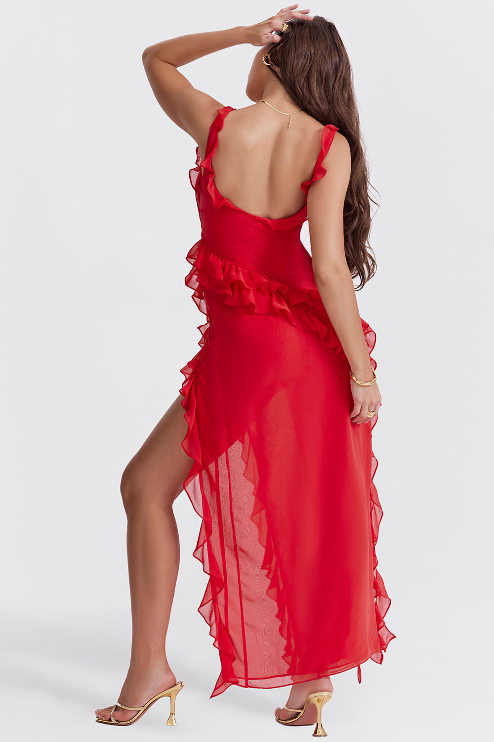 Ruffle Maxi Dress with Side Slit for Women - Tiziana