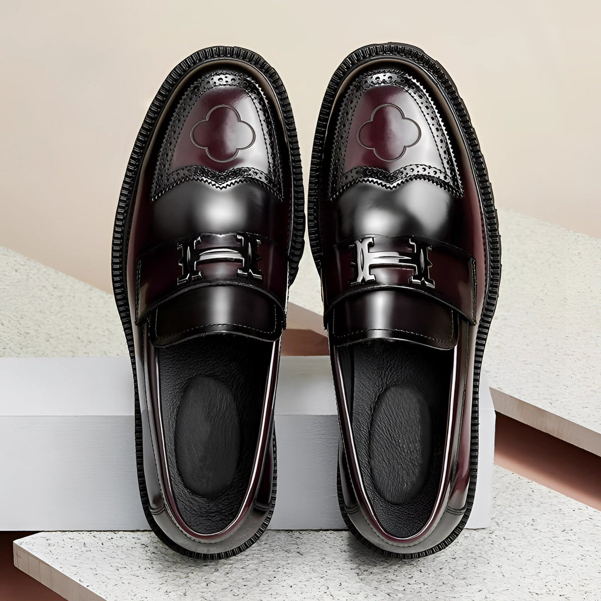Men's Glossy Chunky Platform Loafers | Wingtip