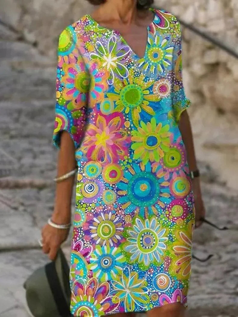 Women's V-Neck Floral Print Mini Summer Dress