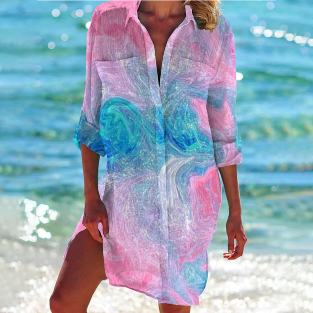 Women's Relaxed Fit Long Sleeve Shirt Dress
