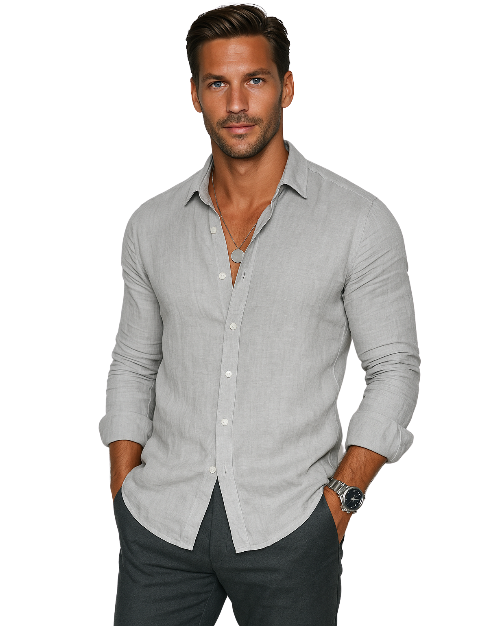 Men's Summer Beach Button-Down Shirt | Long Sleeve