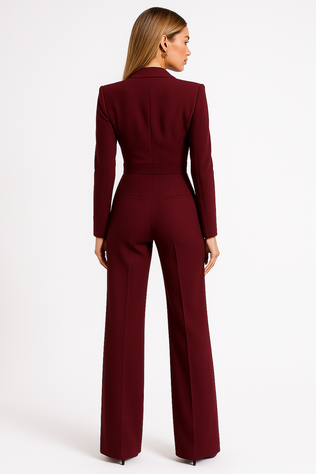Women's Long Sleeve Wide Leg Jumpsuit with Lapel