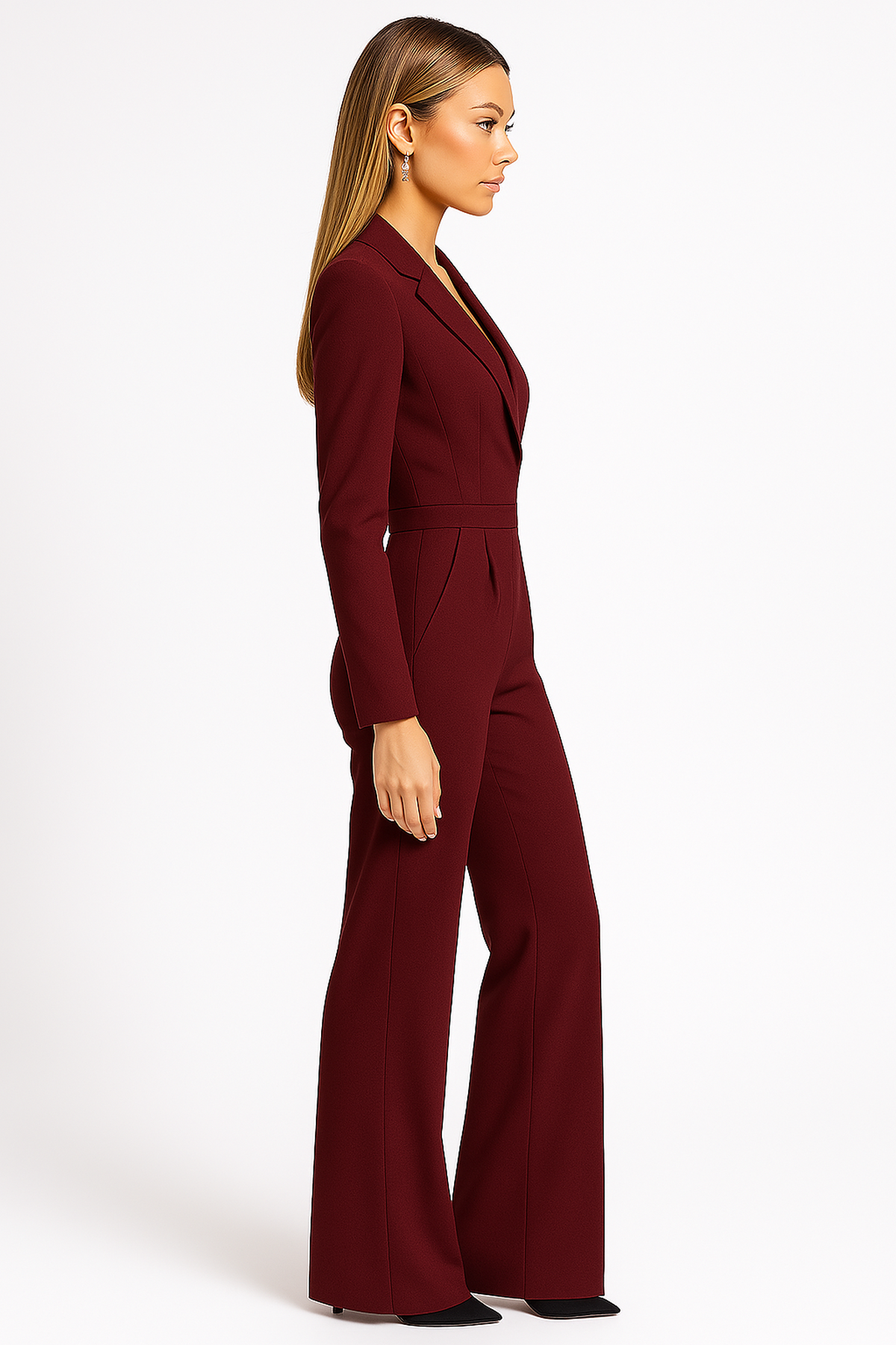 Women's Long Sleeve Wide Leg Jumpsuit with Lapel