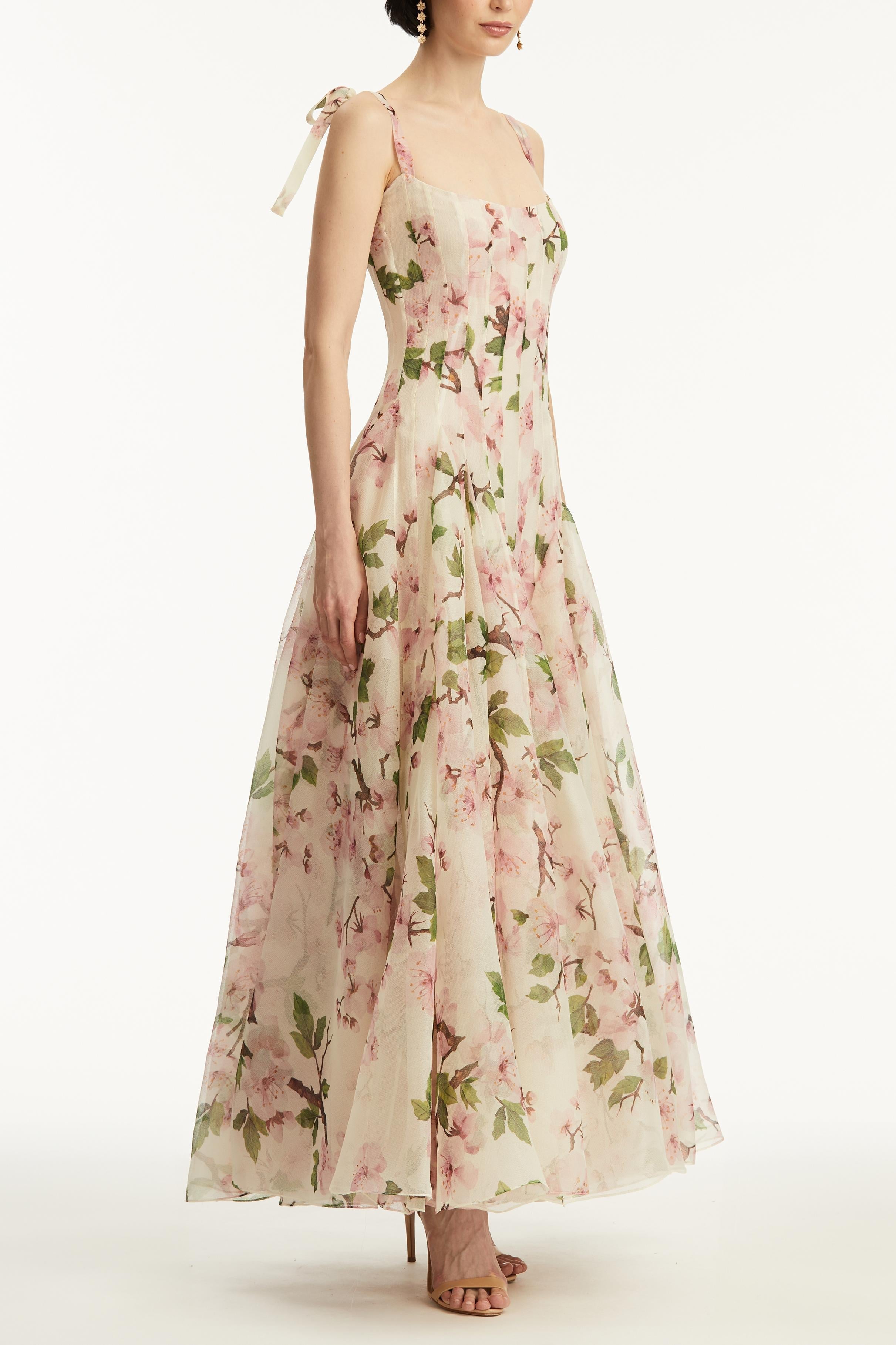 Floral White Maxi Dress with Spaghetti Straps for Women - Grazia