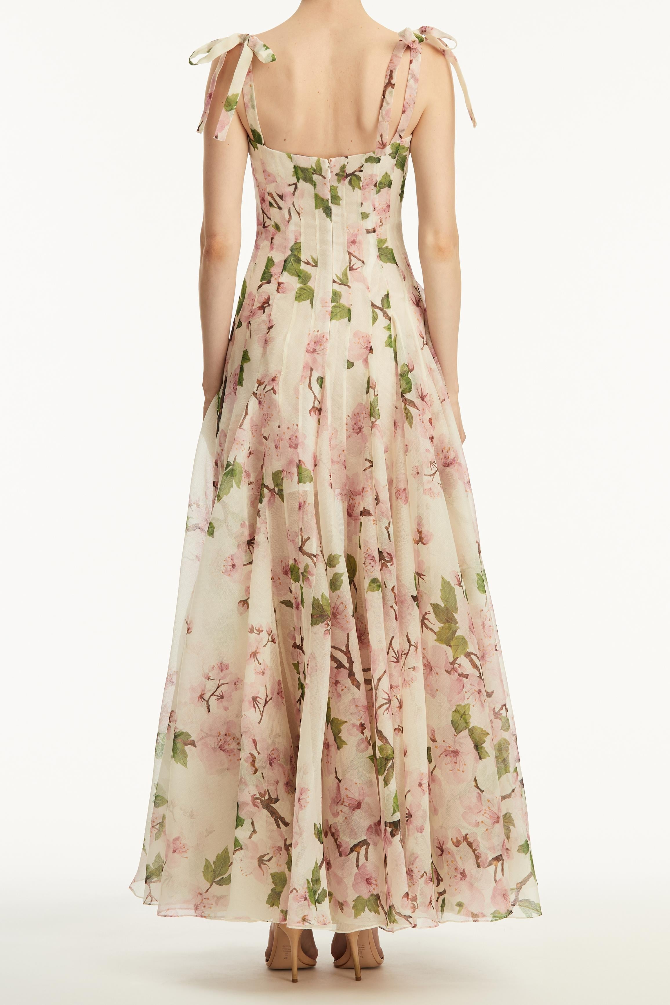 Floral White Maxi Dress with Spaghetti Straps for Women - Grazia